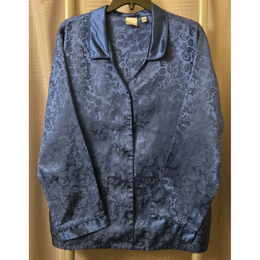 Enchanting 3 Pc Jacquard Pajama Set Women's X-Large Blue Shirt Pants Tank Lounge